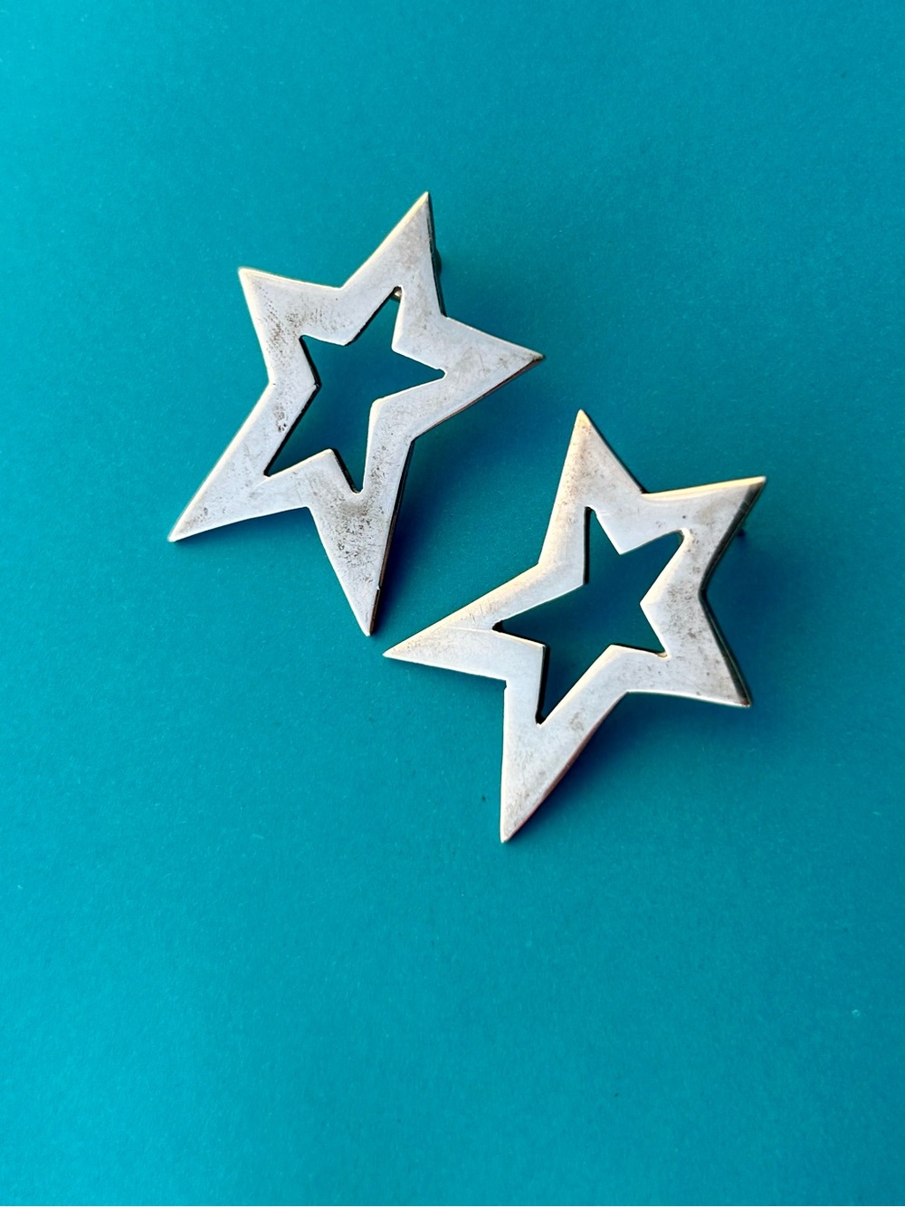 STATEMENT STAR EARRINGS Large Geometric Mexico Sterling Silver Open Cutout Stars